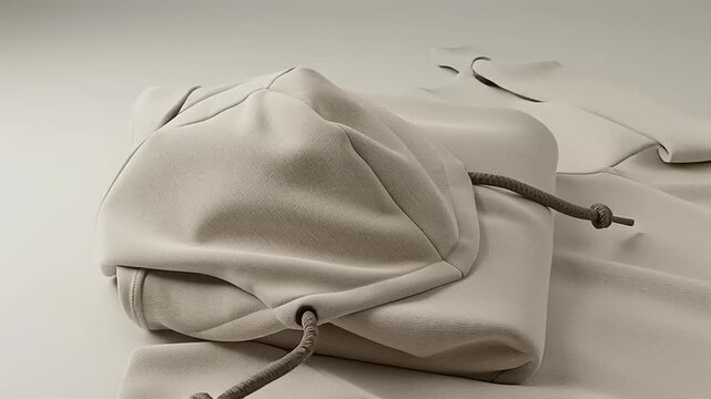 Folded Beige Hoodie Sweatshirt with Drawstring.