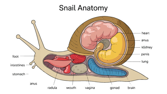 A detailed anatomical illustration of a snail cross-section labeled Snail Anatomy in black text at the top (2)_traced