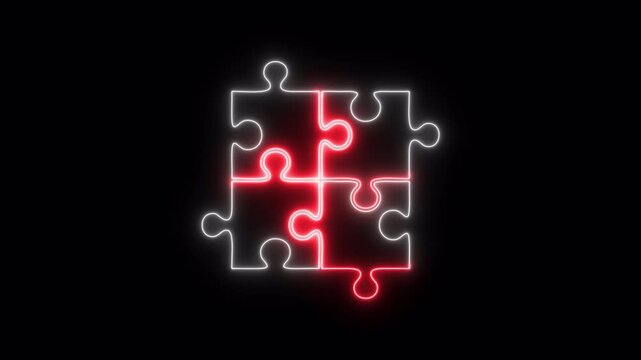 Puzzle glowing neon icon 4K video animation
