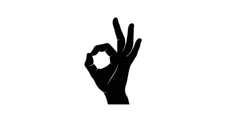 Obraz premium Solid Black Hand Making OK Gesture with Fingers Extended on Isolated White Background