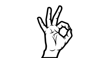 Obraz premium Outlined Hand Gesture Showing OK Sign with Thumb and Index Finger on Isolated White Background