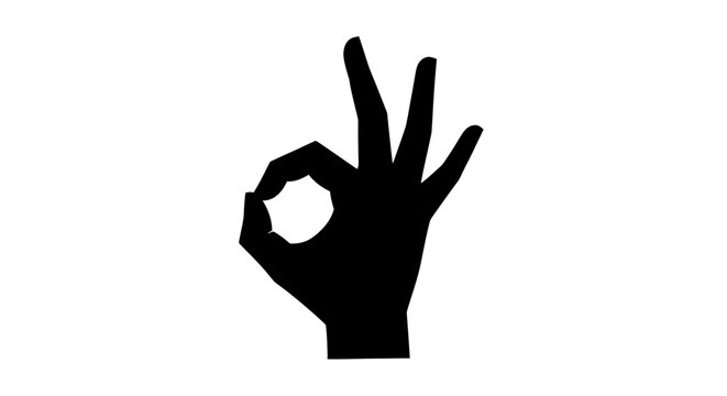 Silhouette of a Hand Gesture Forming the OK Sign with Thumb and Index Finger on Isolated White Background
