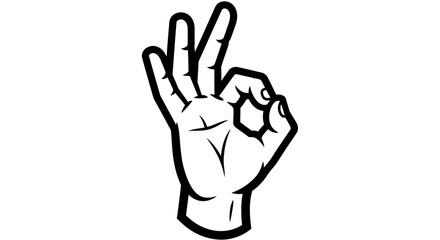 Obraz premium Hand Making OK Gesture Bold Line Art, Graphic Drawing of Approval Symbol, Clear Positive Feedback, isolated white background.