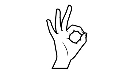 Obraz premium Hand Making OK Gesture Thin Line Art, Outline Drawing of Agreement Sign, Positive Communication Symbol, isolated white background.