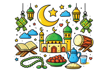 colorful ramadan ornaments vector set