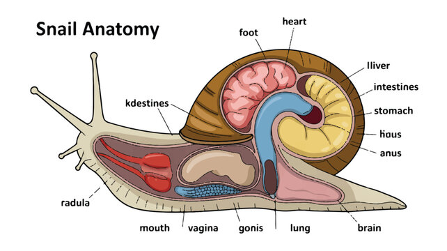 A detailed anatomical illustration of a snail cross-section labeled Snail Anatomy in black text at the top (4)_traced
