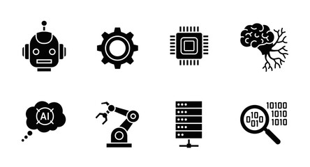 Collection of modern technology and artificial intelligence icons representing innovation and future concepts