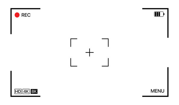 PNG video camera frame viewfinder overlay screen on transparent background for mockup, app, and website.
