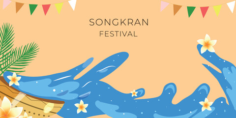 Songkran festival banner. Thai celebration card for web design. Vector illustration