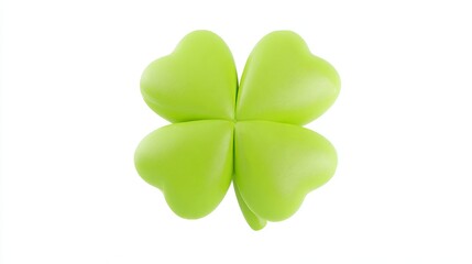 Fototapeta premium Green four-leaf clover symbolizing luck and St. Patrick's Day, isolated on a clean white background, ideal for holiday-themed designs and decorations