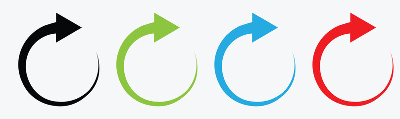 Collection of curved arrows in black, green, blue, and red, indicating direction, rotation, and circular movement. Versatile vector icons for navigation and concepts.