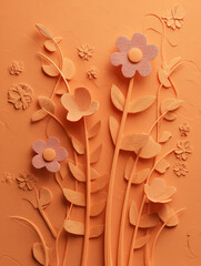 A vibrant 3D clay-style bouquet featuring cute pastel flowers and textured leaves. The artistic composition uses an orange backdrop with blue and green accents for a cheerful, tactile feel.
