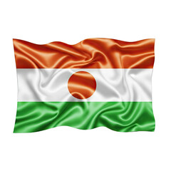 Obraz premium Waving Flag of Niger Isolated on White Background.