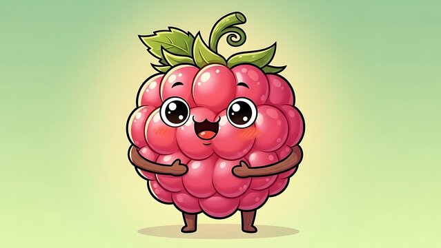Cute cartoon raspberry character standing alone.