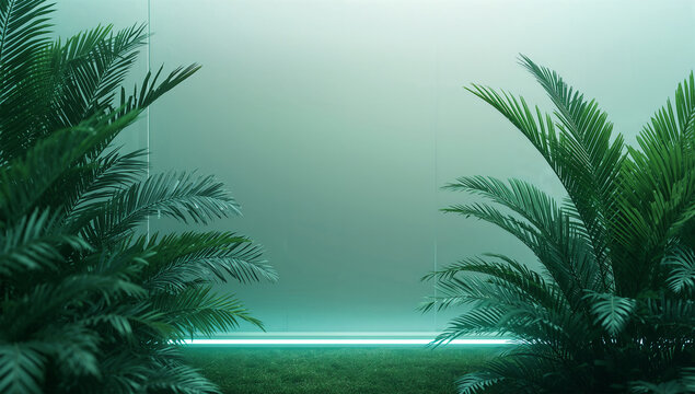 微光のテクスチャが漂う近未来のバイオフィリック緑背景