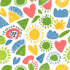 Naive art pattern. Brush, marker, highlight stroke. Abstract background.