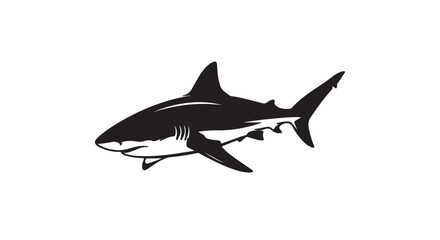 Fototapeta premium Silhouette of a Mighty Shark: A striking black and white silhouette of a shark, gracefully gliding through the ocean, showcasing its power and elegance. 
