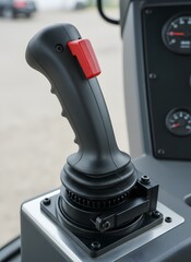 Industrial Joystick Control Panel with Red Button in Heavy Machinery Cab