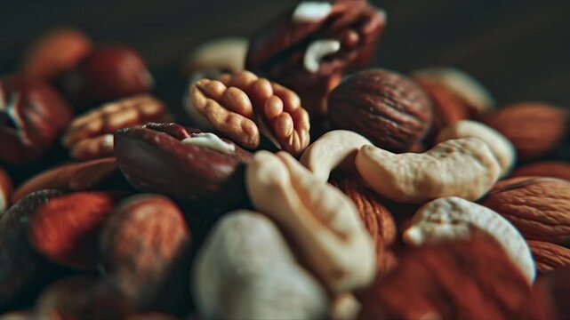 Close-up Macro Shot of Assorted Nuts and Seeds.
