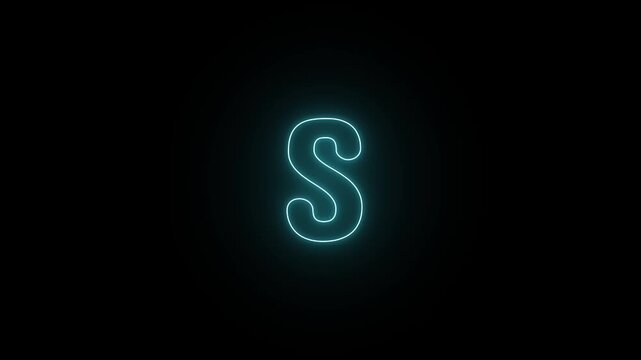 Animated Glowing Neon Light Letter S Drawing on Dark Background