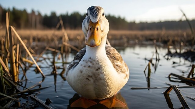 Duck in the water looking forward.