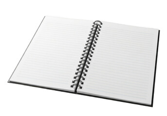 Open blank spiral notebook with pen isolated on transparent background