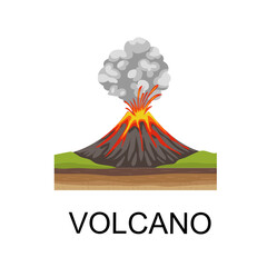 Volcanic Eruption with Flowing Lava as Natural Cataclysm Vector Illustration