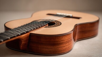 chord. Classic guitar isolated with detailed wood grain, highlighted by soft side lighting. tutorial guides, club newsletters, designed for sports & leisure club marketing, used by food bloggers.