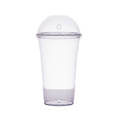 Clear plastic tumbler with lid and straw isolated on transparent background