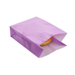 Purple paper bag with croissant cutout isolated on transparent background