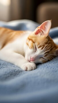 Sleeping orange and white domestic cat.
