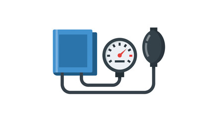 Naklejka premium Blood pressure monitor with cuff, gauge, and bulb for medical health check-ups and hypertension measurement.