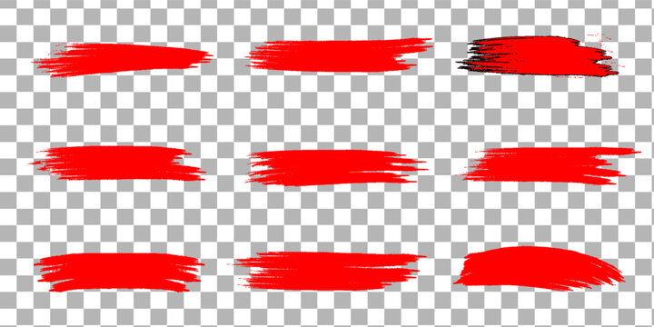 Straight red ink vector line pack. Hand-drawn long brushstroke text highlights, frames, and circles. Asian calligraphy brushstroke set. Rough, blood-red abstract strokes.