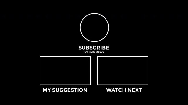 End screen youtube with subscribe and video suggestions, perfect for closing out a video and encouraging viewer engagement and retention.