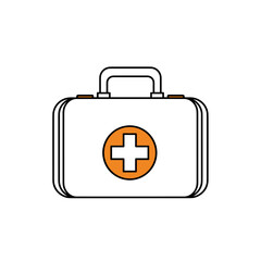 Obraz premium A briefcase with first aid, on a white background. There is a cross painted on the case. Vector illustration.