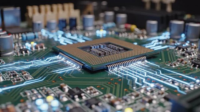 Microchip technology circuit board with integrated processor close up