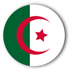Round Algerian Flag Icon with Shadow - North Africa