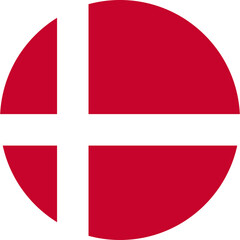 Round Danish Flag Icon with Shadow - Nordic Country