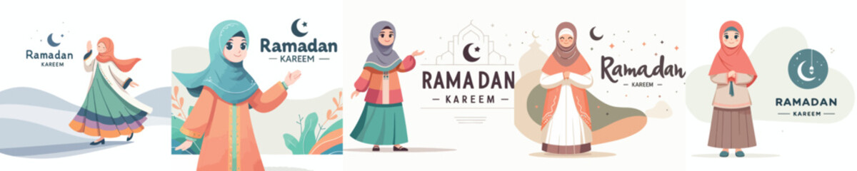 vector of muslim woman saying Ramadan Kareem