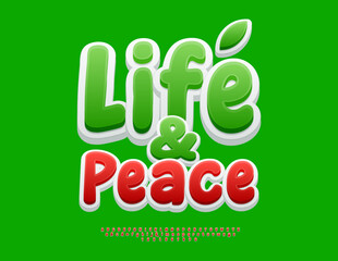 Naklejka premium Vector Modern badge Life and Peace. Artistic Red Font. Creative Alphabet Letters and Numbers set