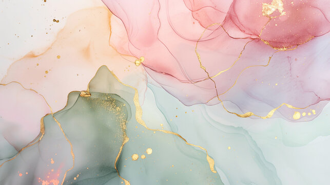 Blush and Sage Ink Tides Laced with Liquid Gold