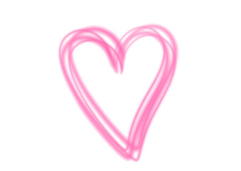 Glowing hot pink heart outline drawn with ethereal light lines on transparent background. Vibrant minimalist element for modern Valentine's Day designs and digital art