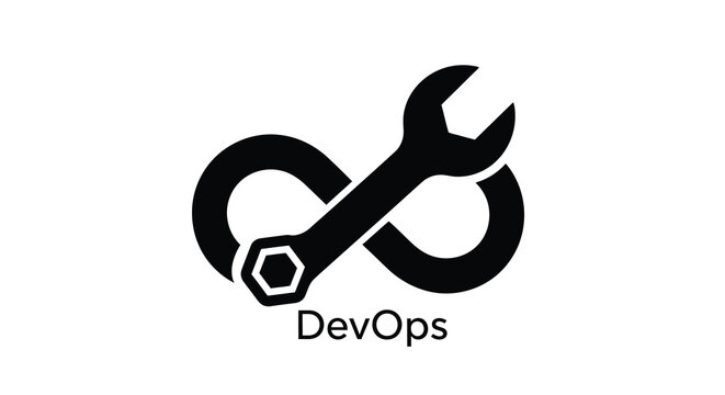 Devops logo featuring a wrench and infinity symbol silhouette