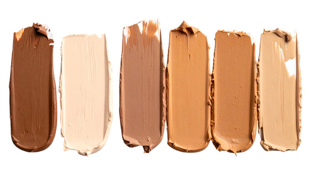 Swatches of various foundation shades on black. Texture reveals pigmentation and color variance