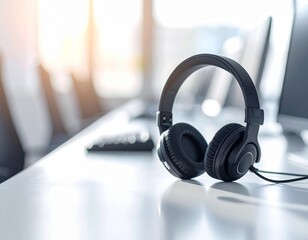 Remote Customer Support Concept with Headset on Desk