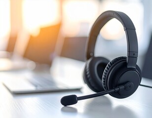 Remote Customer Support Concept with Headset on Desk
