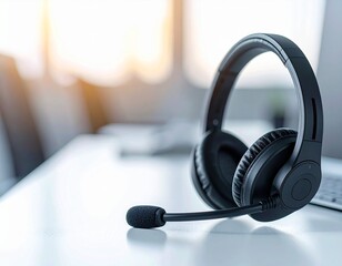 Remote Customer Support Concept with Headset on Desk