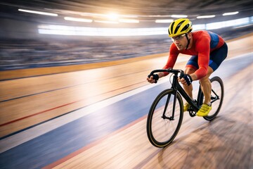 Naklejka premium Cyclist Racing at the Velodrome Track