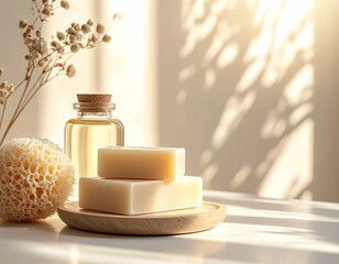 Zero Waste Bathroom Concept with Bar Soap and Loofah