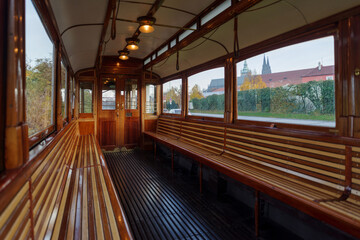 Inside vintage tram